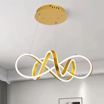 Modern Gold LED Pendant Light – 3 Ring Chandelier with Remote Control