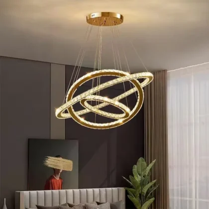 Modern LED Crystal Chandelier in Titanium Gold for Living Room