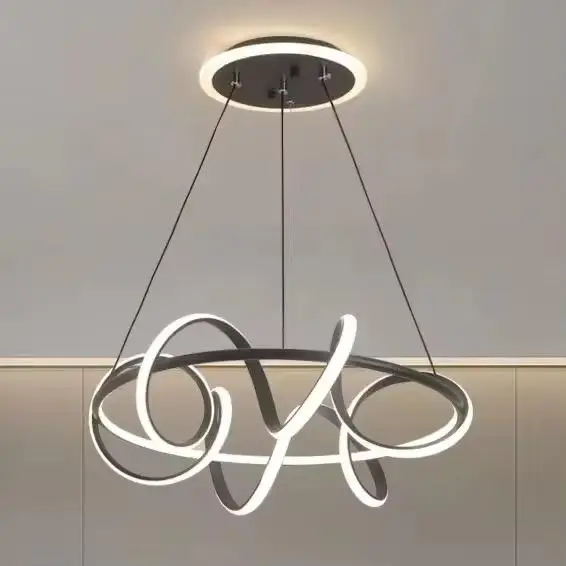 Akeelighting Modern LED Chandelier 3-Ring Nickel Pendant Light