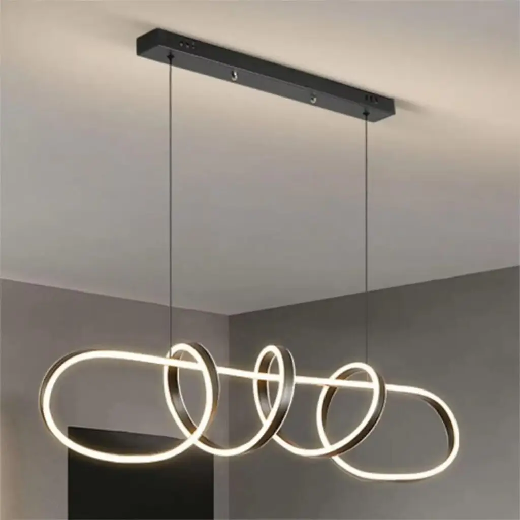 Black 100cm LED Chandelier Over Kitchen Island – Modern Pendant Light