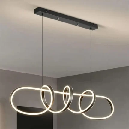 Black 100cm LED Chandelier Over Kitchen Island – Modern Pendant Light